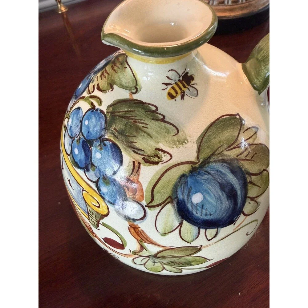 Vintage Ammannati Italy Hand-Painted Ceramic Olive Oil Dispenser Signed